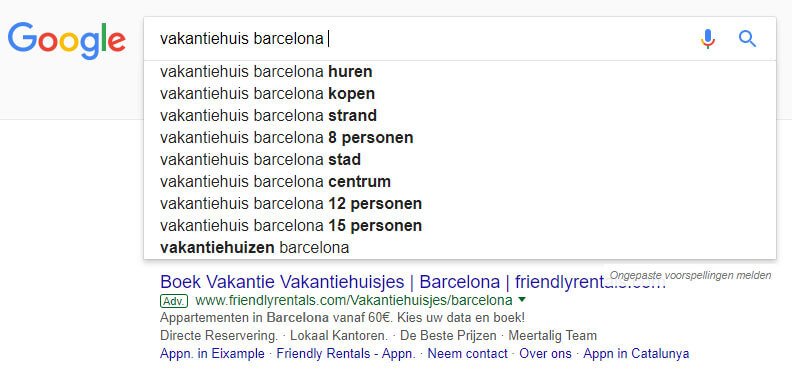 Google zoekwoord suggesties